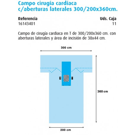 Cirugía Torácica Campo cirugía cardíaca c/aberturas laterales 300/200x360cm.