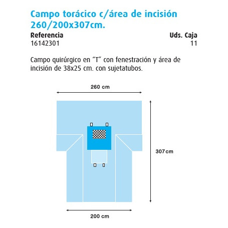 Cirugía Torácica Campo torácico c/área de incisión 260/200x307cm.